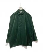 Graphpaperグラフペーパー）の古着「Suvin Corduroy Regular Collar York Sleeve Shirt」｜グリーン