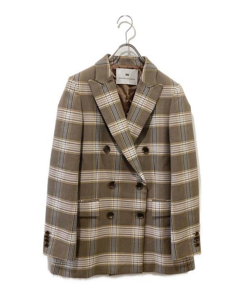 Traditional Weatherwear（トラディショナルウェザーウェア）Traditional Weatherwear (トラディショナルウェザーウェア) チェックダブルジャケット ブラウン サイズ:34の古着・服飾アイテム