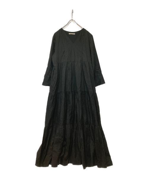 ne quittez pas（ヌキテパ）ne quittez pas (ヌキテパ) ドビーパネル Vネックドレス ワンピース ブラック サイズ:Ｍの古着・服飾アイテム