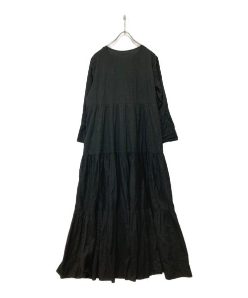 ne quittez pas（ヌキテパ）ne quittez pas (ヌキテパ) ドビーパネル Vネックドレス ワンピース ブラック サイズ:Ｍの古着・服飾アイテム