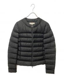 MONCLER（モンクレール）の古着「レース切替ノーカラーダウンジャケット」｜ブラック