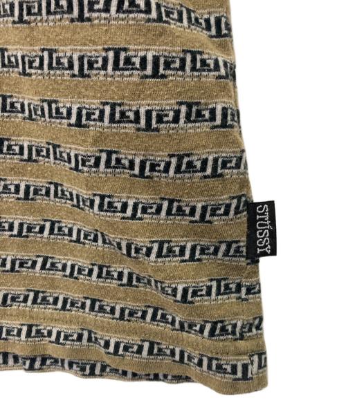 stussy（ステューシー）stussy (ステューシー) 80's 復刻 ジャガードTee ブラウン サイズ:Ｌの古着・服飾アイテム