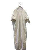 machattマチャット）の古着「ピケVネックロングドレスワンピース」｜ホワイト