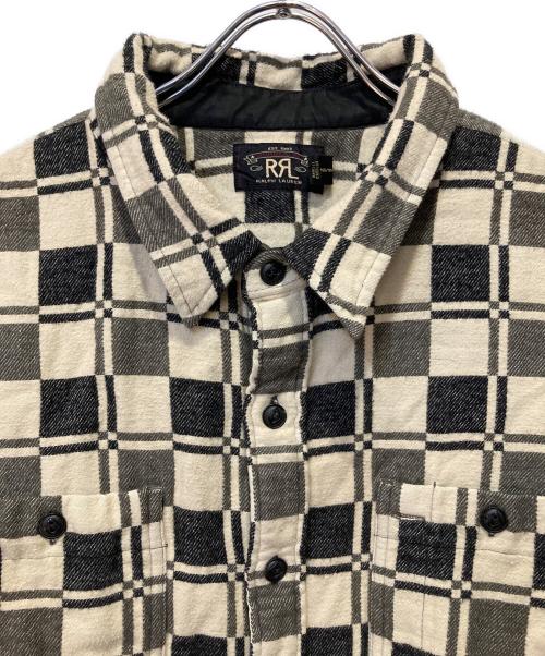 RRL（ダブルアールエル）RRL (ダブルアールエル) Plaid Brushed Jacquard Workshirt ブラック×アイボリー サイズ:XLの古着・服飾アイテム