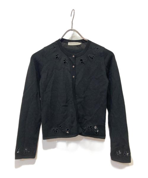 Christian Dior（クリスチャン ディオール）Christian Dior (クリスチャン ディオール) フラワーカットワーククルーネックカーディガン ブラック サイズ:12の古着・服飾アイテム