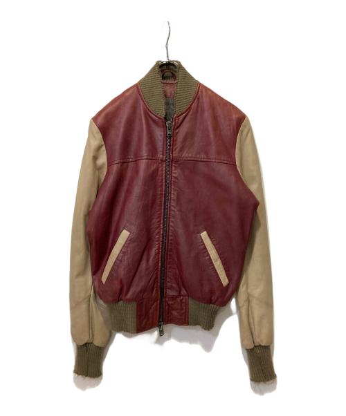 WLG by GIORGIO BRATO（ダブルエルジー バイ ジョルジオブラット）WLG by GIORGIO BRATO (ダブルエルジー バイ ジョルジオブラット) レザーブルゾン ボルドー×ベージュ サイズ:40の古着・服飾アイテム