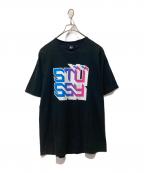stussyステューシー）の古着「レインボーサンダーロゴTシャツ」｜ブラック