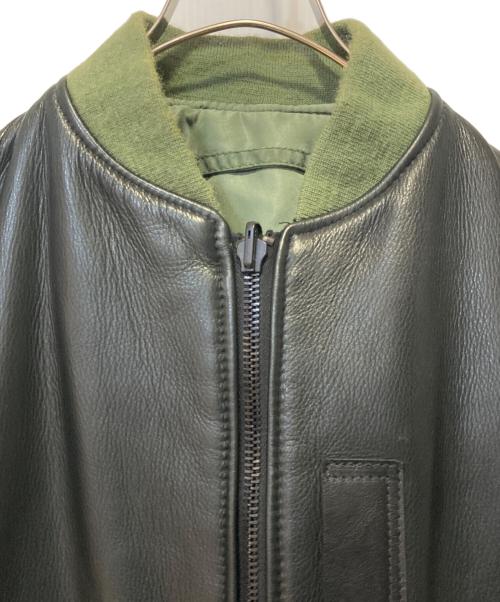 perfecto brand by SCHOTT（パーフェクトブランドバイショット）PERFECTO BRAND BY SCHOTT (パーフェクトブランドバイショット) レザーリバーシブルMA-1ジャケット ブラック×グリーン サイズ:XSの古着・服飾アイテム