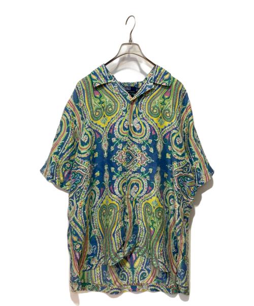 POLO RALPH LAUREN（ポロ・ラルフローレン）POLO RALPH LAUREN (ポロ・ラルフローレン) 90s ペイズリー柄シルクオープンカラーシャツ グリーン×ネイビー サイズ:Ｌの古着・服飾アイテム