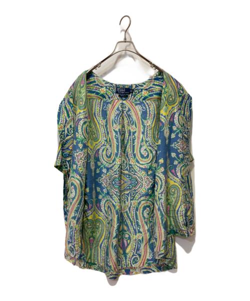 POLO RALPH LAUREN（ポロ・ラルフローレン）POLO RALPH LAUREN (ポロ・ラルフローレン) 90s ペイズリー柄シルクオープンカラーシャツ グリーン×ネイビー サイズ:Ｌの古着・服飾アイテム