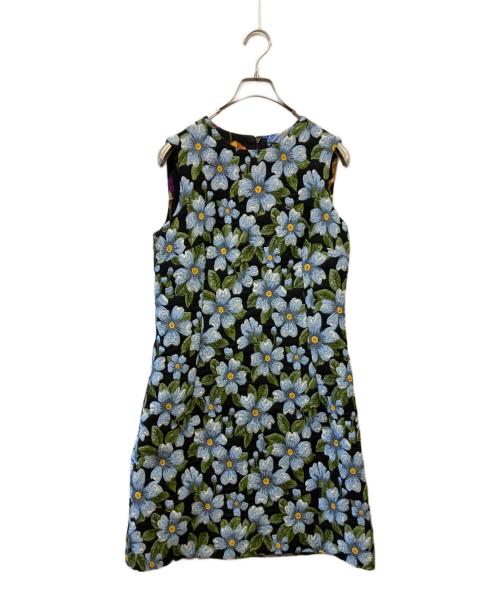 DOLCE & GABBANA（ドルチェ＆ガッバーナ）DOLCE & GABBANA (ドルチェ＆ガッバーナ) ブルー フローラル ブロケードドレスワンピース ブルー サイズ:40の古着・服飾アイテム