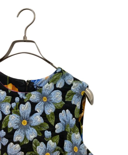 DOLCE & GABBANA（ドルチェ＆ガッバーナ）DOLCE & GABBANA (ドルチェ＆ガッバーナ) ブルー フローラル ブロケードドレスワンピース ブルー サイズ:40の古着・服飾アイテム