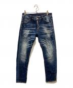 DSQUARED2ディースクエアード）の古着「ダメージ加工ペイントデニムパンツ」｜インディゴ