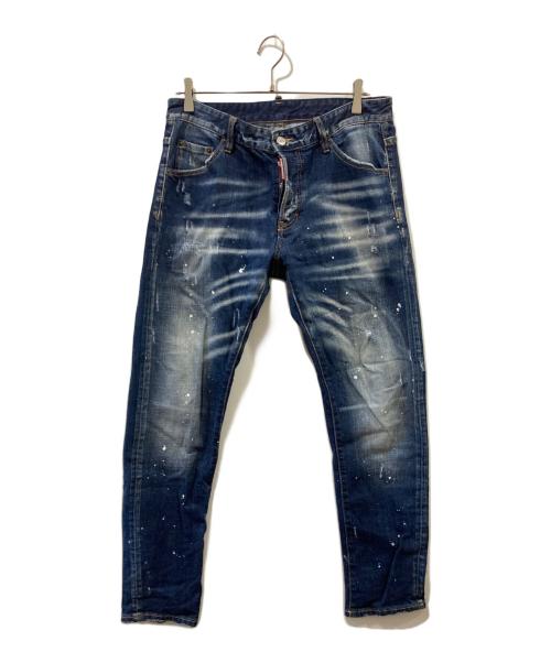 DSQUARED2（ディースクエアード）DSQUARED2 (ディースクエアード) ダメージ加工ペイントデニムパンツ インディゴ サイズ:50の古着・服飾アイテム