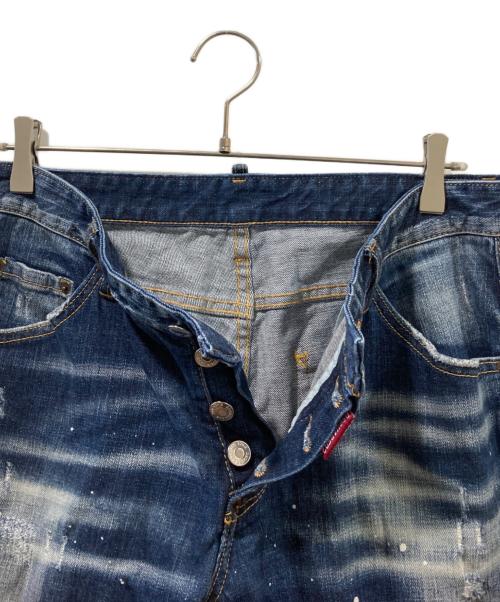 DSQUARED2（ディースクエアード）DSQUARED2 (ディースクエアード) ダメージ加工ペイントデニムパンツ インディゴ サイズ:50の古着・服飾アイテム