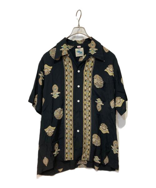 KONA BAY（コナベイ）KONA BAY (コナベイ) レーヨンオープンカラーシャツ ブラック×ベージュ サイズ:Ｌの古着・服飾アイテム