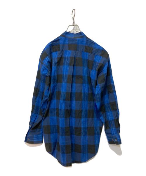 im product（アイムプロダクト）im product (アイムプロダクト) ノーカラーチェックシャツ ネイビー サイズ:Ｌの古着・服飾アイテム