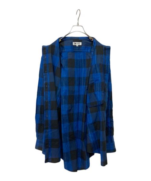 im product（アイムプロダクト）im product (アイムプロダクト) ノーカラーチェックシャツ ネイビー サイズ:Ｌの古着・服飾アイテム