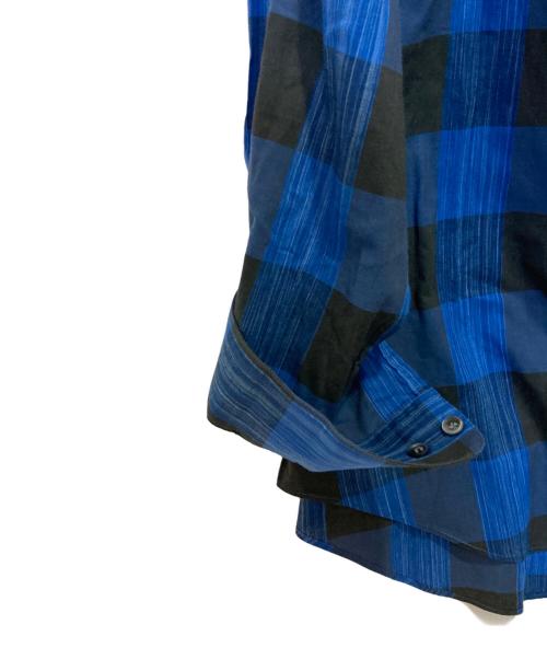 im product（アイムプロダクト）im product (アイムプロダクト) ノーカラーチェックシャツ ネイビー サイズ:Ｌの古着・服飾アイテム