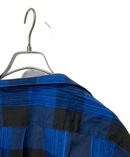 im product（アイムプロダクト）im product (アイムプロダクト) ノーカラーチェックシャツ ネイビー サイズ:Ｌの古着・服飾アイテム