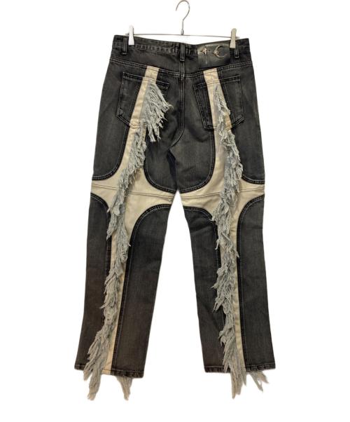 THUG CLUB（サグ クラブ）THUG CLUB (サグ クラブ) Mohican Leather Denim Pants ブラック×ホワイト サイズ:3の古着・服飾アイテム