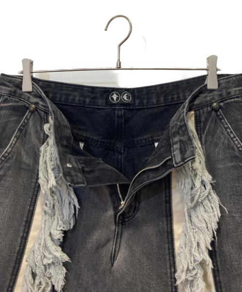 THUG CLUB（サグ クラブ）THUG CLUB (サグ クラブ) Mohican Leather Denim Pants ブラック×ホワイト サイズ:3の古着・服飾アイテム