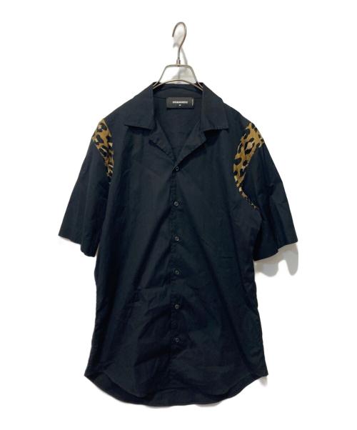 DSQUARED2（ディースクエアード）DSQUARED2 (ディースクエアード) レオパード切替シャツ ブラック×ブラウン サイズ:44の古着・服飾アイテム