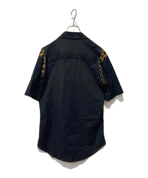 DSQUARED2（ディースクエアード）DSQUARED2 (ディースクエアード) レオパード切替シャツ ブラック×ブラウン サイズ:44の古着・服飾アイテム