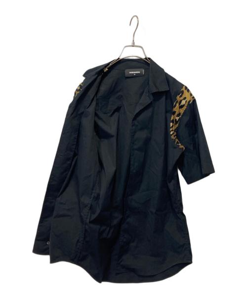 DSQUARED2（ディースクエアード）DSQUARED2 (ディースクエアード) レオパード切替シャツ ブラック×ブラウン サイズ:44の古着・服飾アイテム