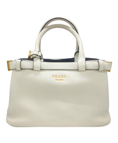 PRADA（プラダ）PRADA (プラダ) バックルダブルベルトハンドバッグ ホワイトの古着・服飾アイテム