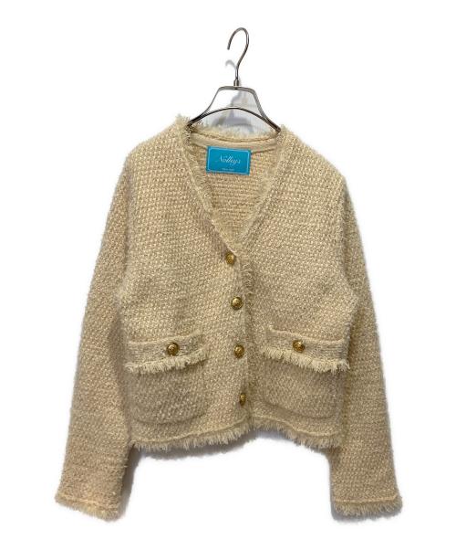 NOLLEY'S（ノーリーズ）NOLLEY'S (ノーリーズ) ツイードフリンジニットジャケット ベージュ サイズ:38の古着・服飾アイテム