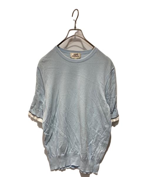 HERMES（エルメス）HERMES (エルメス) S/Sフリルスリーブニット スカイブルー サイズ:XSの古着・服飾アイテム