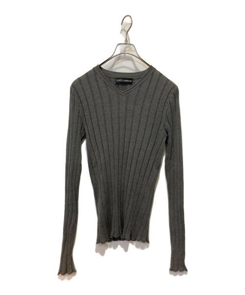DOLCE & GABBANA（ドルチェ＆ガッバーナ）DOLCE & GABBANA (ドルチェ＆ガッバーナ) Vネックリブニット グレー サイズ:46の古着・服飾アイテム
