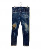 DSQUARED2ディースクエアード）の古着「DARK WARM PATCH WASH SKATER JEANS」｜インディゴ