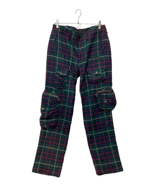 POLO RALPH LAUREN（ポロ・ラルフローレン）POLO RALPH LAUREN (ポロ・ラルフローレン) チェックパラシュートカーゴパンツ グリーン×ネイビー サイズ:W34の古着・服飾アイテム