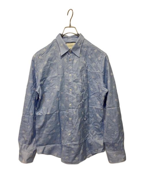 GUCCI（グッチ）GUCCI (グッチ) BEE刺繍シャツ ブルー サイズ:41の古着・服飾アイテム