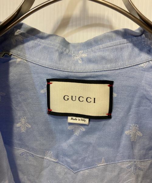 GUCCI（グッチ）GUCCI (グッチ) BEE刺繍シャツ ブルー サイズ:41の古着・服飾アイテム
