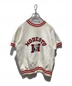 Championチャンピオン）の古着「S/Sラグランスウェット」｜ホワイト×レッド