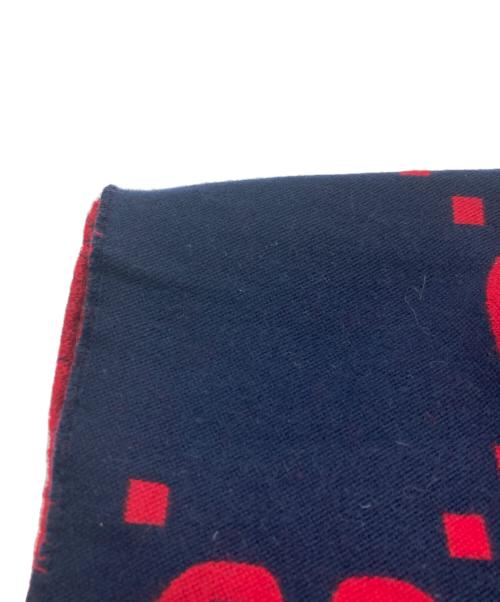 GUCCI（グッチ）GUCCI (グッチ) GGジャガードウールシルクスカーフ ネイビー×レッドの古着・服飾アイテム