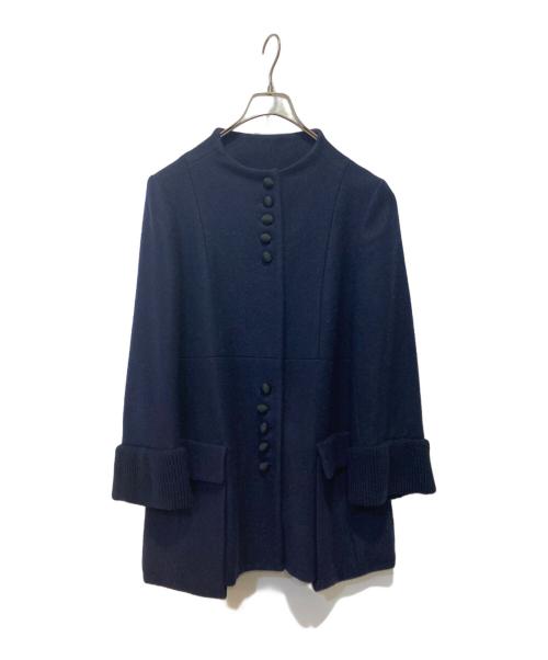 VALENTINO ROMA（ヴァレンティノ ローマ）VALENTINO ROMA (ヴァレンティノ ローマ) モヘア混ノーカラージャケット ネイビー サイズ:40の古着・服飾アイテム