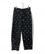 mina perhonenミナ ペルホネン）の古着「刺繍 シルク ワイド スラックス パンツ」｜ブラック