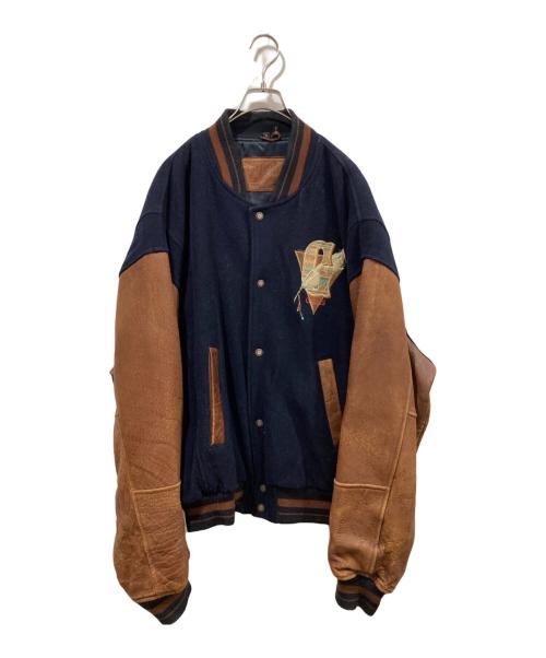 GUESS（ゲス）GUESS (ゲス) インディアン刺繍スタジャン ネイビー×ブラウン サイズ:Lの古着・服飾アイテム