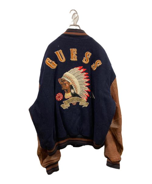 GUESS（ゲス）GUESS (ゲス) インディアン刺繍スタジャン ネイビー×ブラウン サイズ:Lの古着・服飾アイテム