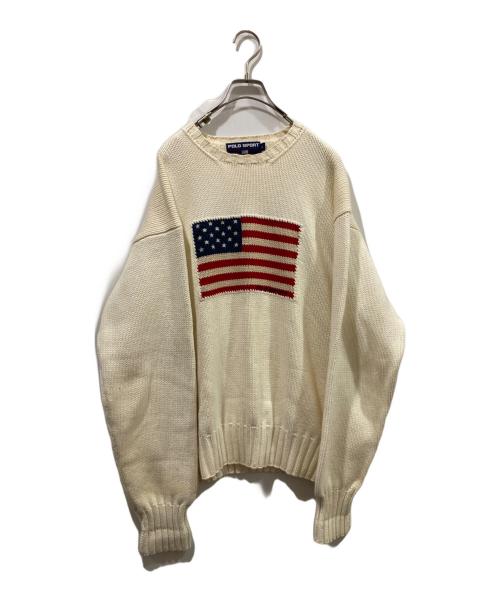 POLO SPORT（ポロスポーツ）POLO SPORT (ポロスポーツ) 90’s 星条旗ニット アイボリー サイズ:Lの古着・服飾アイテム