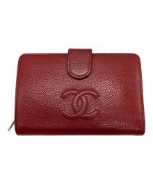 CHANEL（シャネル）の古着「キャビアスキンフラップ財布」｜レッド