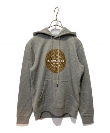 COACH ロゴ入りパーカー Mサイズ ベージュ/グレー 中古・古着通販】COACH (コーチ) シグネチャーロゴプリントパーカー