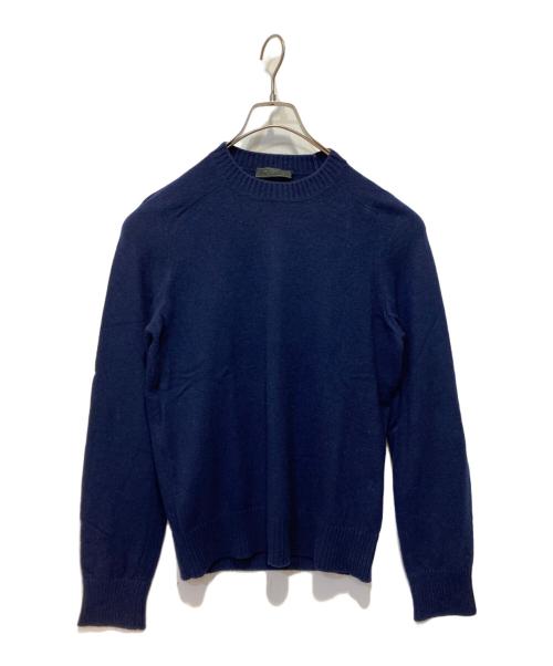 PRADA（プラダ）PRADA (プラダ) ウールカシミヤエルボーパッチニット ネイビー サイズ:46の古着・服飾アイテム