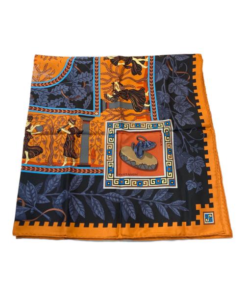 HERMES（エルメス）HERMES (エルメス) シルクスカーフ オレンジ×ネイビーの古着・服飾アイテム