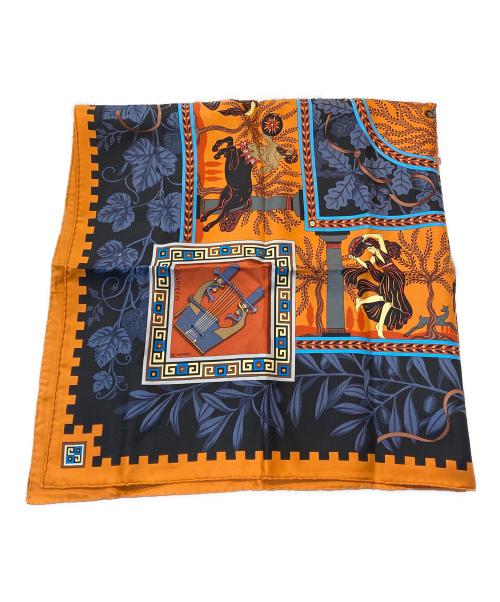 HERMES（エルメス）HERMES (エルメス) シルクスカーフ オレンジ×ネイビーの古着・服飾アイテム