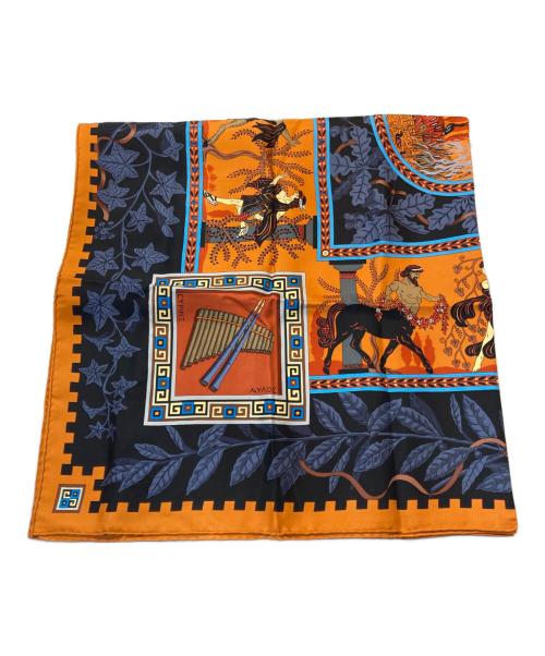 HERMES（エルメス）HERMES (エルメス) シルクスカーフ オレンジ×ネイビーの古着・服飾アイテム